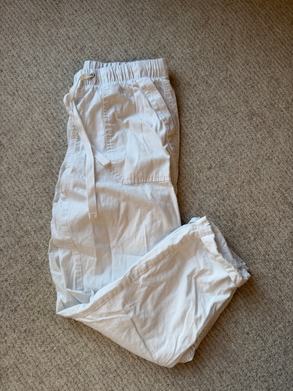 Loft Lightweight White Drawstring Linen Joggers